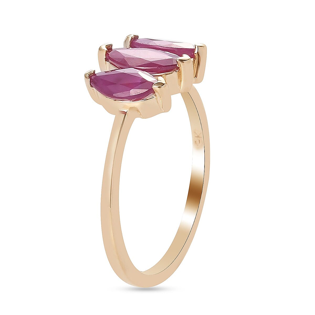 9K Yellow Gold Burma Ruby 3 Stone Ring 1.280 Ct.