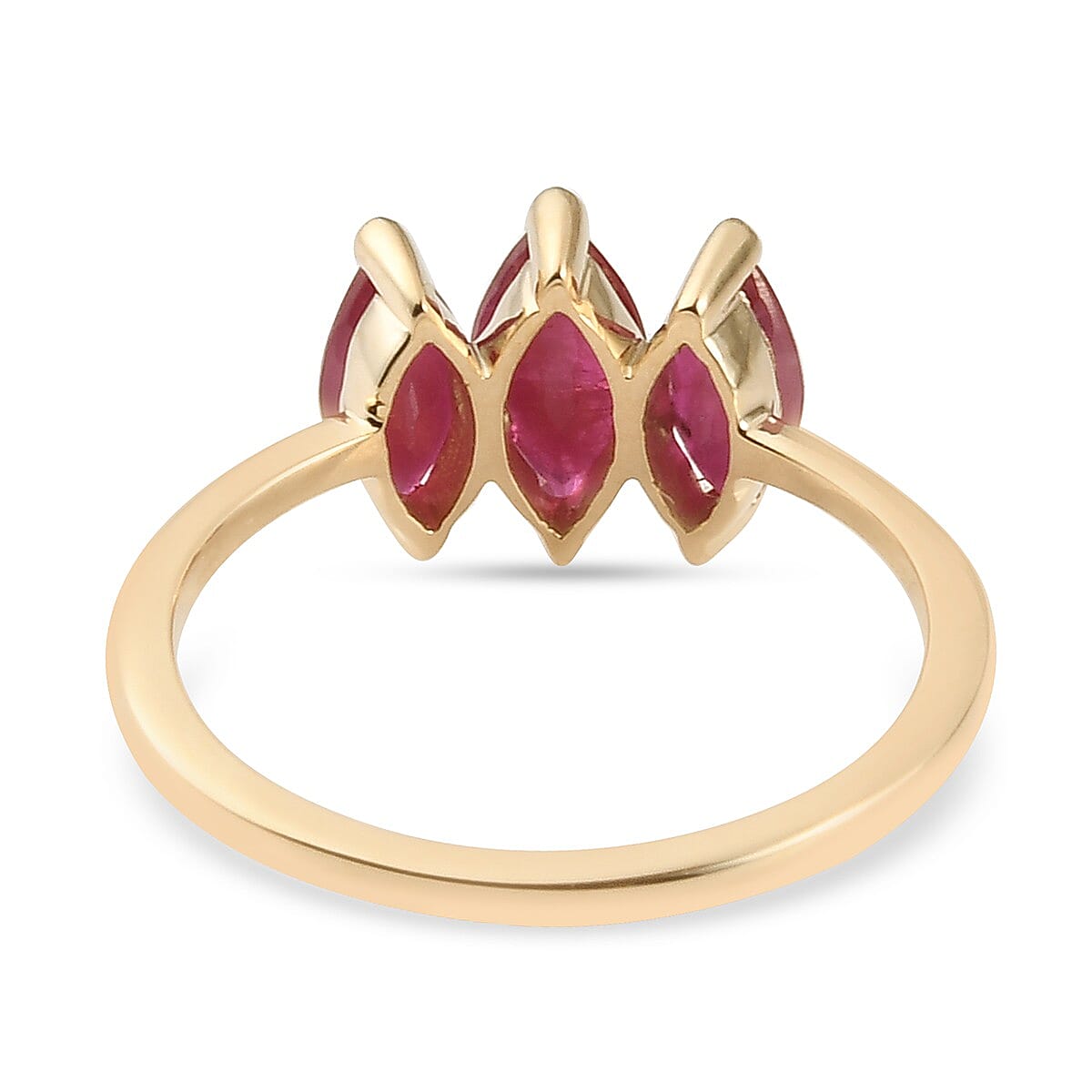 9K Yellow Gold Burma Ruby 3 Stone Ring 1.280 Ct.