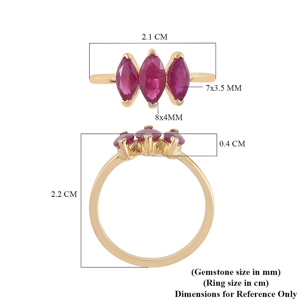 9K Yellow Gold Burma Ruby 3 Stone Ring 1.280 Ct.