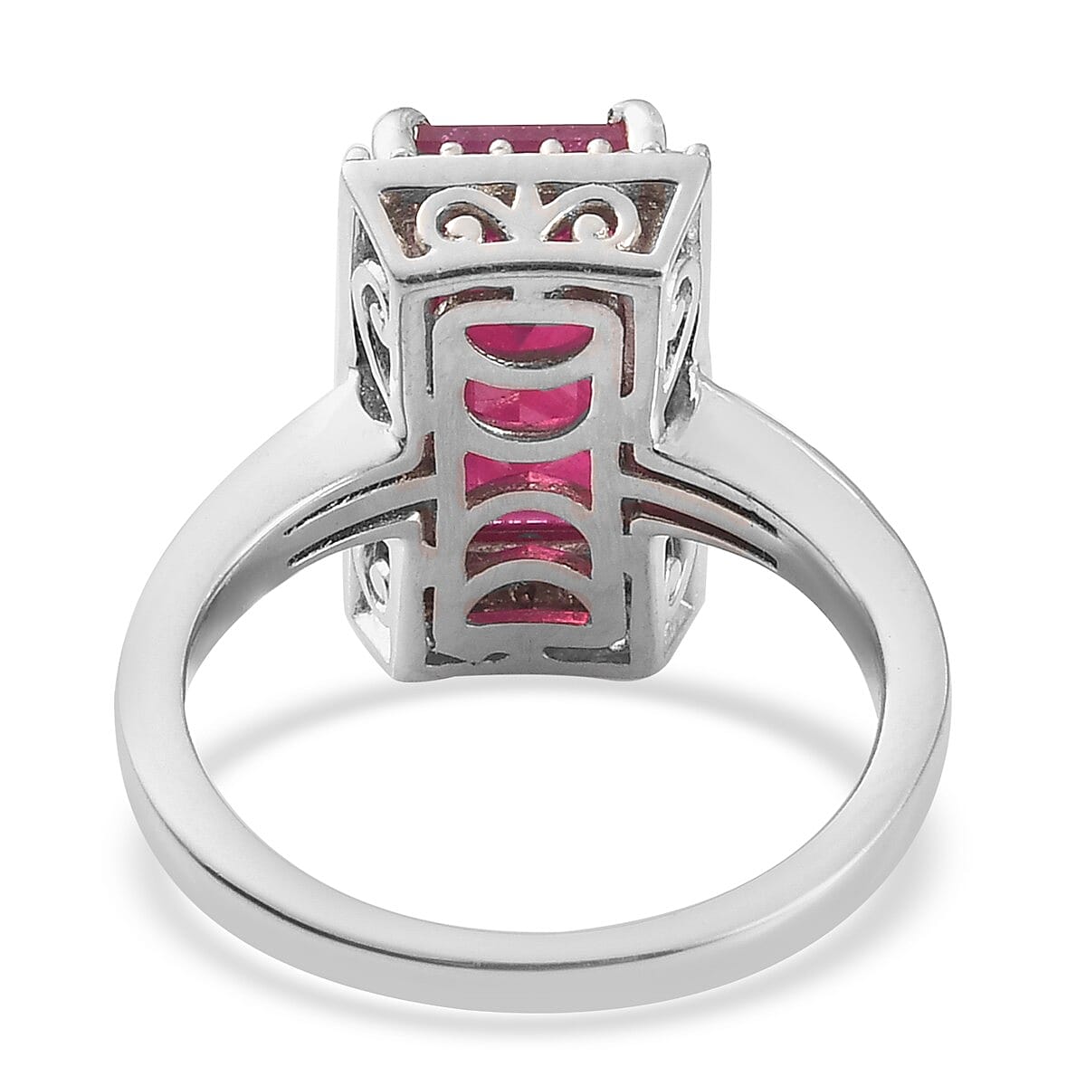 African Ruby (FF) and Diamond Ring in Platinum Overlay Sterling Silver 4.57 Ct.