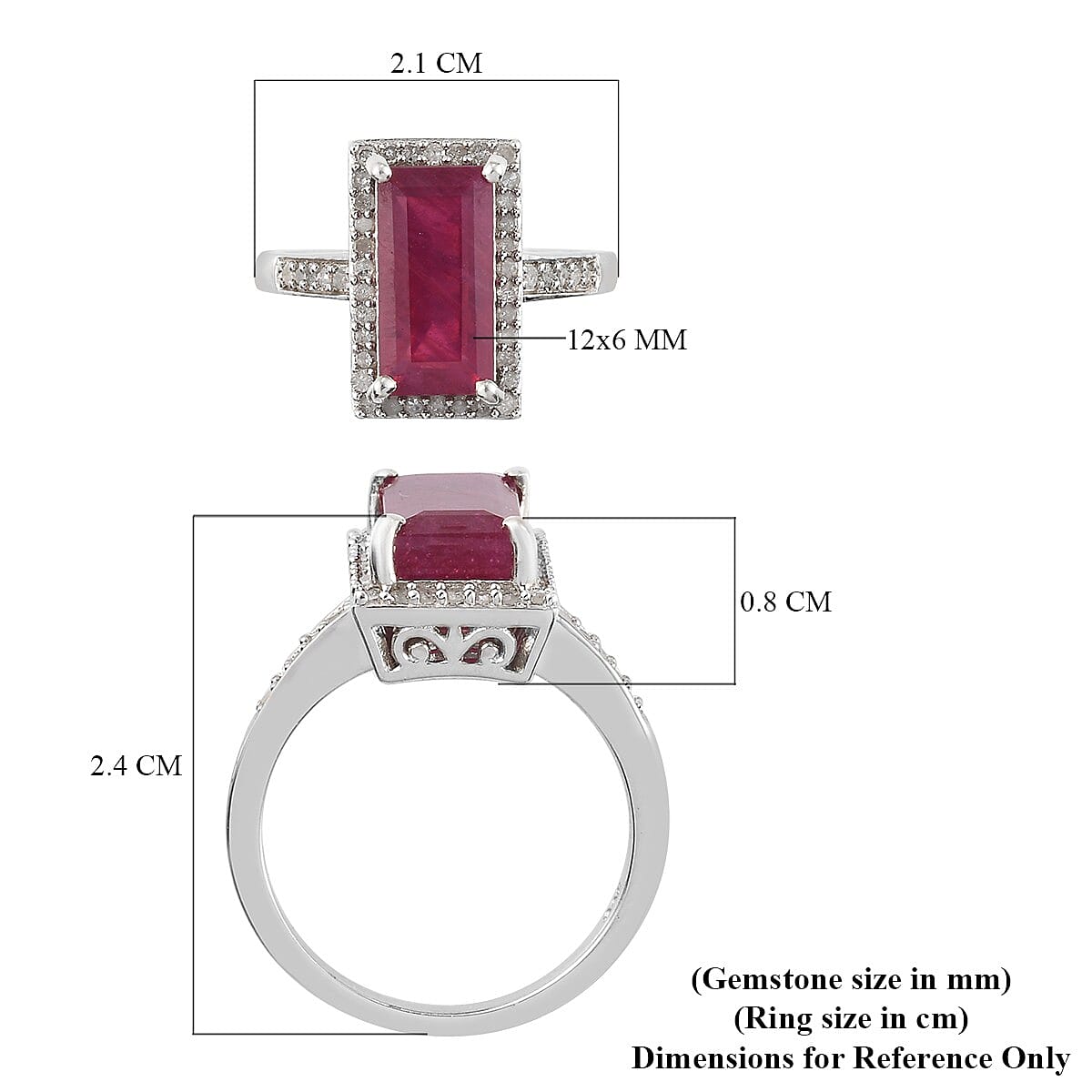 African Ruby (FF) and Diamond Ring in Platinum Overlay Sterling Silver 4.57 Ct.