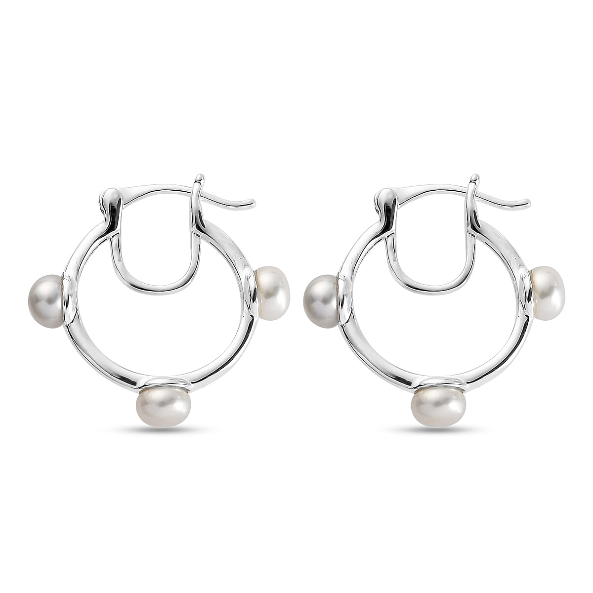Freshwater Pearl Hoop Earrings (with Clasp) in Sterling Silver
