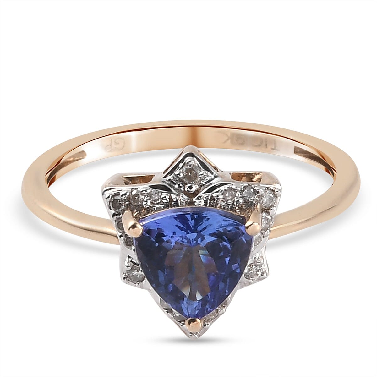 GP Tulip Italian Garden Collection 9K Yellow Gold  Tanzanite, Diamond Ring 1.10 Ct.