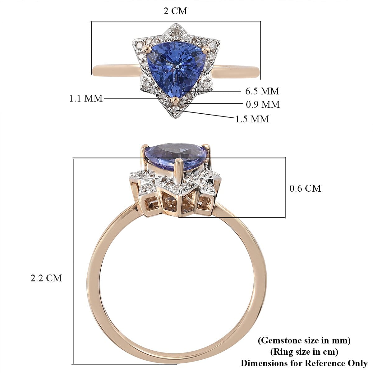 GP Tulip Italian Garden Collection 9K Yellow Gold  Tanzanite, Diamond Ring 1.10 Ct.