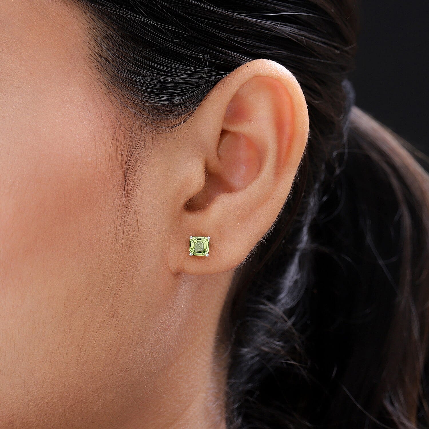 Hebei Peridot (Ascher Cut) Solitaire Earrings in Platinum Overlay Sterling Silver 1.34 Ct