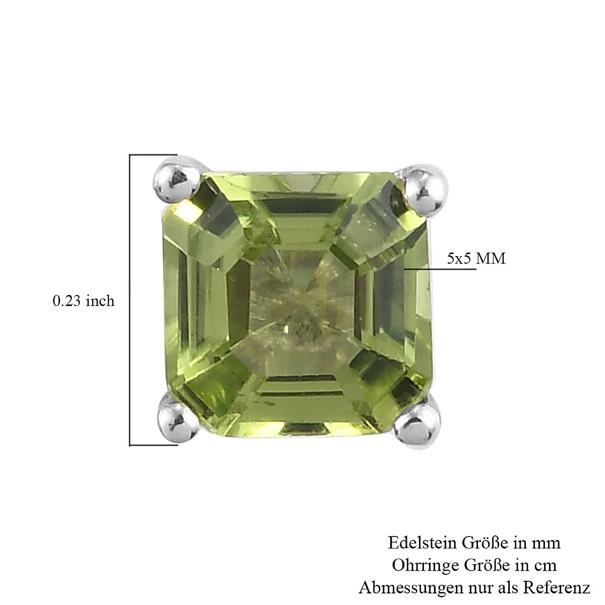 Hebei Peridot (Ascher Cut) Solitaire Earrings in Platinum Overlay Sterling Silver 1.34 Ct