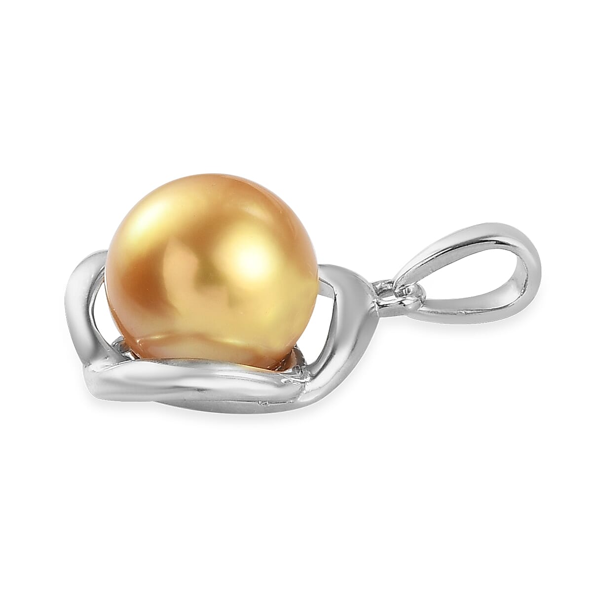 Golden South Sea Pearl Pendant in Platinum Overlay Sterling Silver