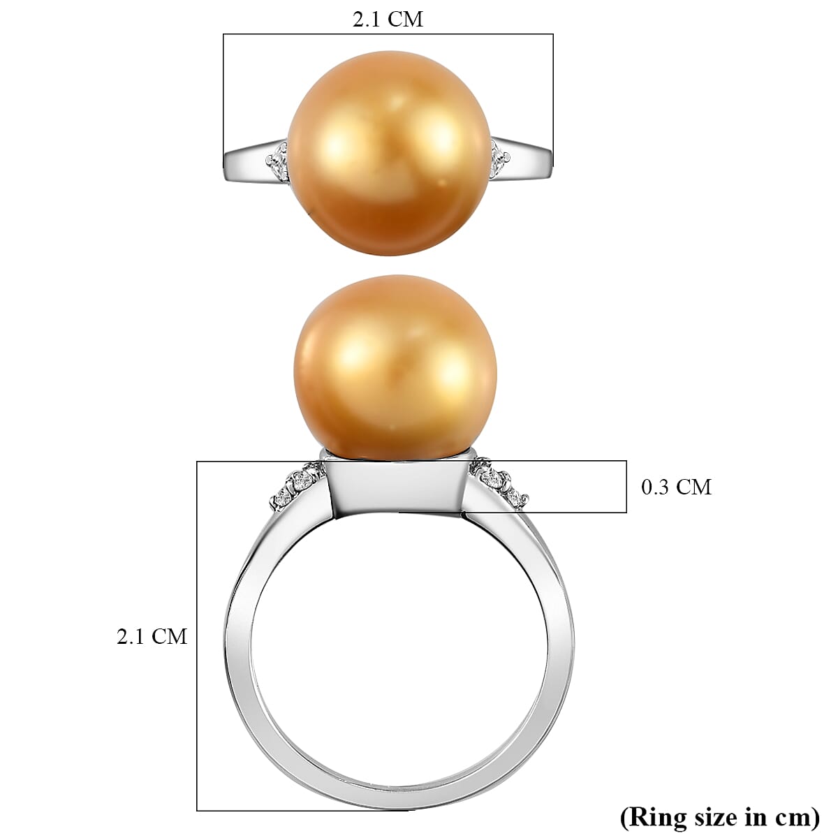 Golden South Sea Pearl and Diamond Ring in Platinum Overlay Sterling Silver