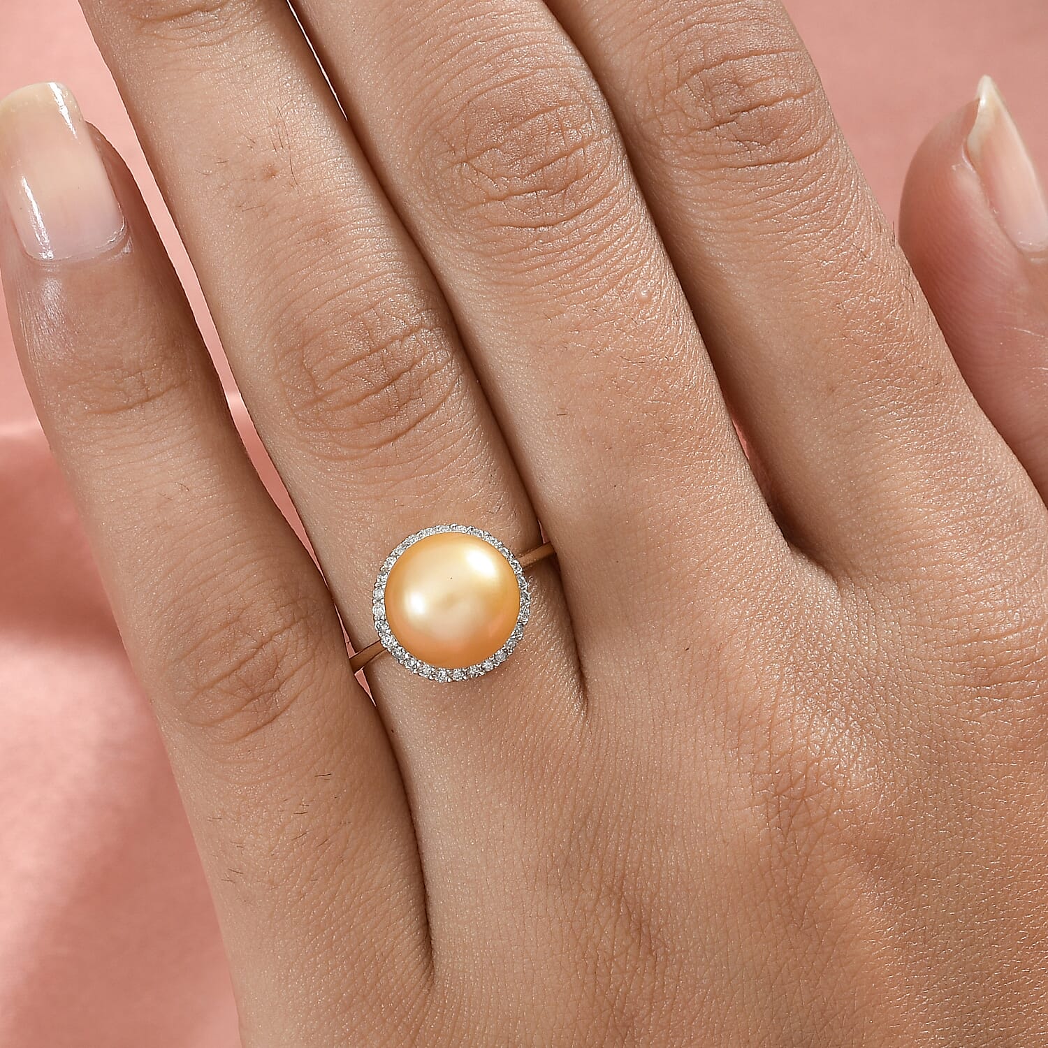 9K Yellow Gold Golden AAA South Sea Pearl and Diamond Ring
