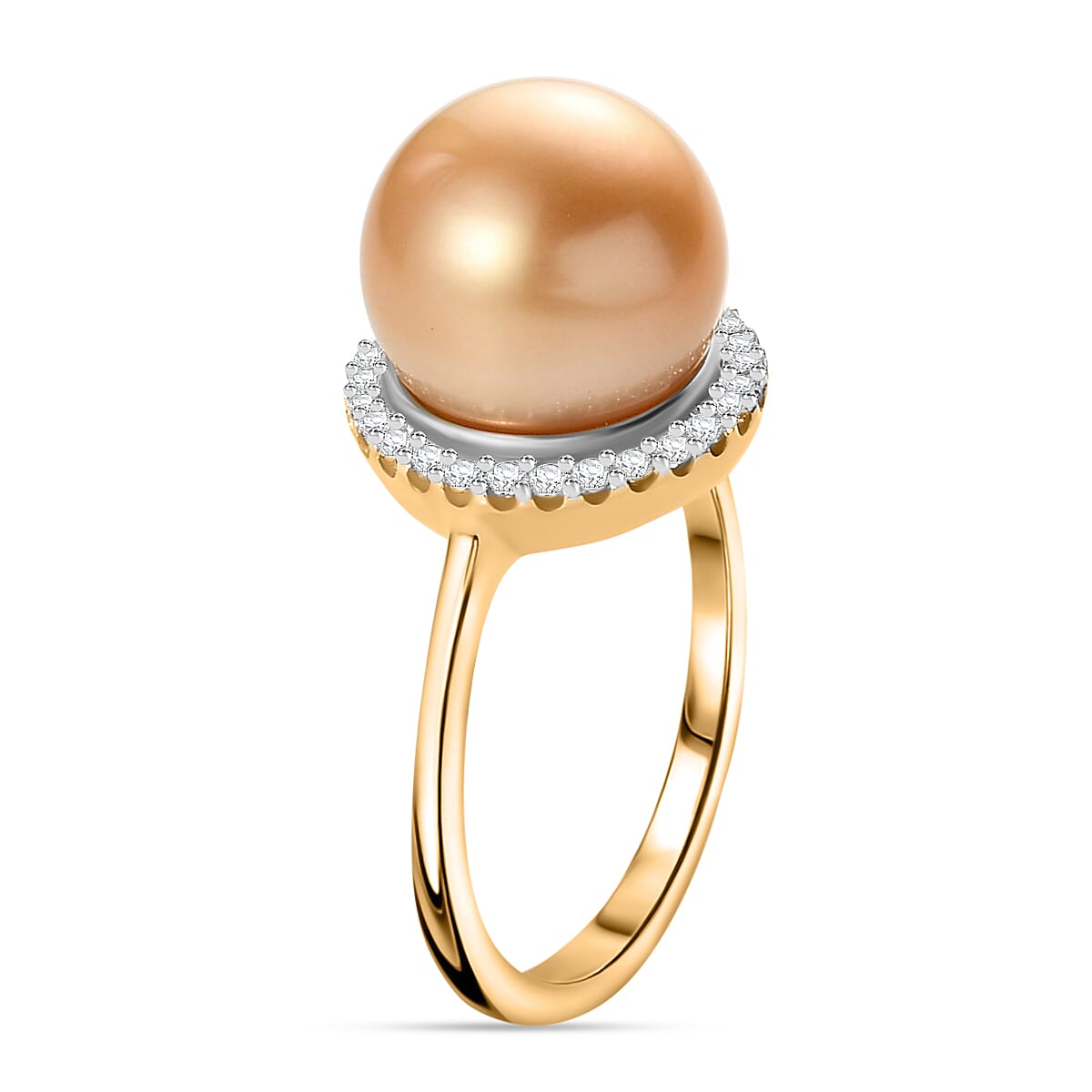 9K Yellow Gold Golden AAA South Sea Pearl and Diamond Ring