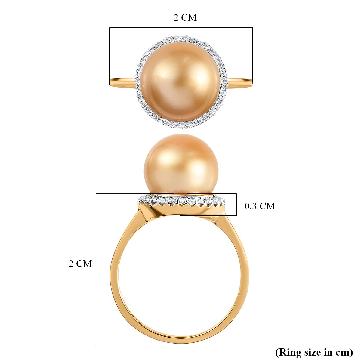 9K Yellow Gold Golden AAA South Sea Pearl and Diamond Ring