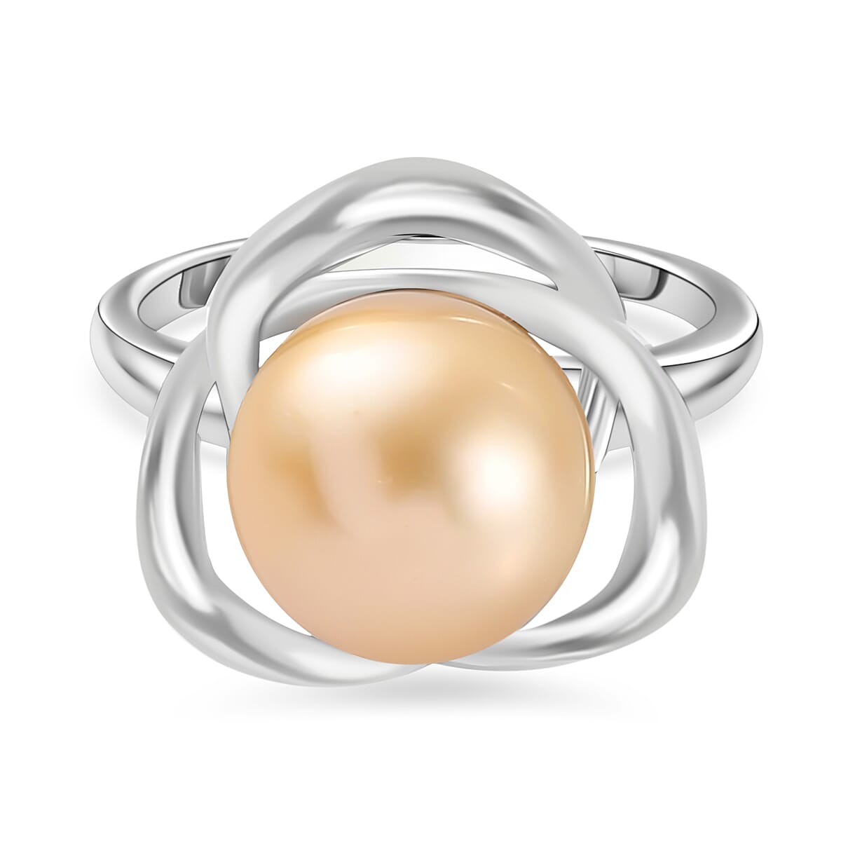 Golden South Sea Pearl Ring in Platinum Plated Sterling Silver 8.23 Ct