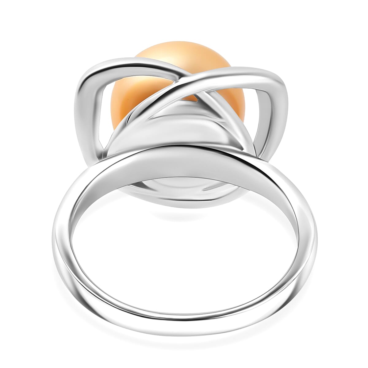 Golden South Sea Pearl Ring in Platinum Overlay Sterling Silver