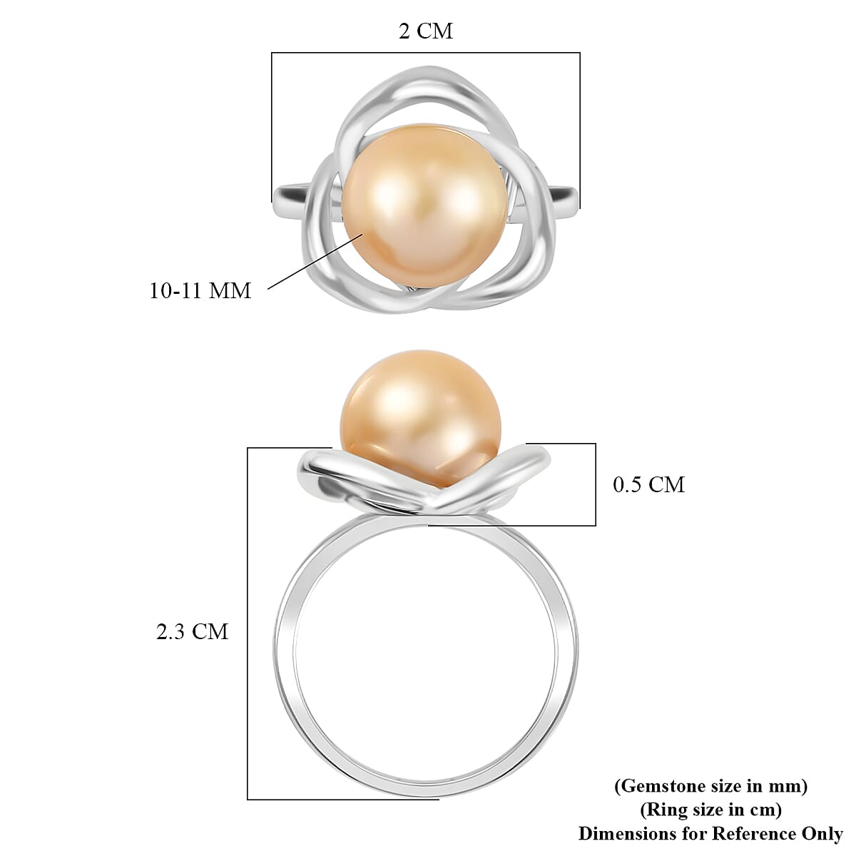Golden South Sea Pearl Ring in Platinum Overlay Sterling Silver