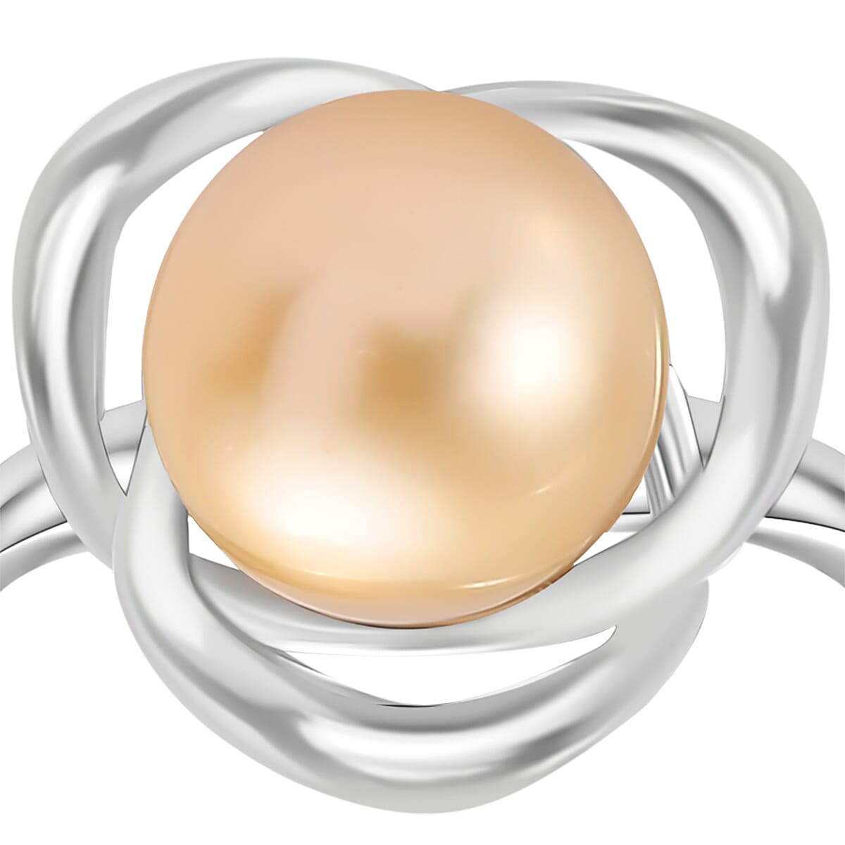 Golden South Sea Pearl Ring in Platinum Overlay Sterling Silver