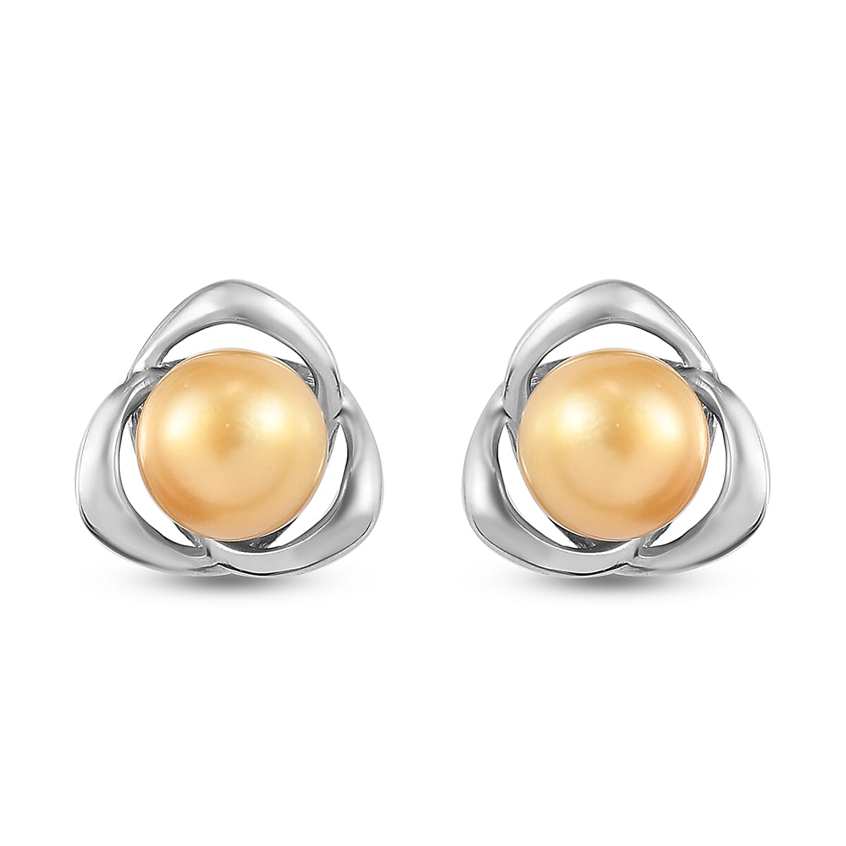 Golden South Sea Pearl Stud Earrings (With Push Back) in Platinum Overlay Sterling Silver
