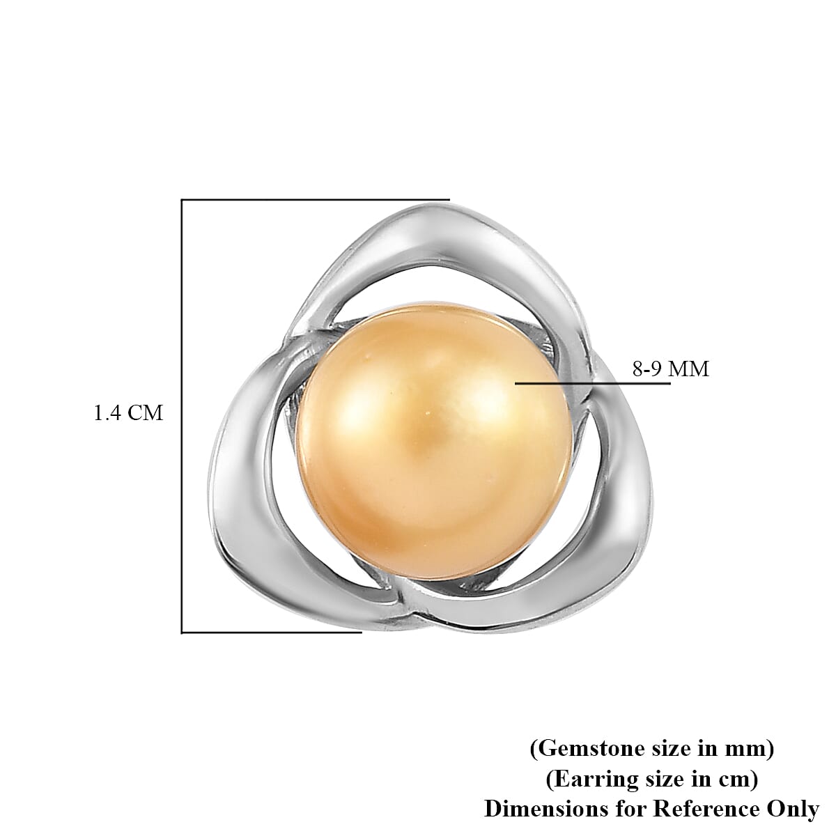 Golden South Sea Pearl Stud Earrings (With Push Back) in Platinum Overlay Sterling Silver