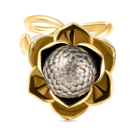 Galatea Pearl - Tahiti Pearl Lotus Ring in Vermeil Yellow Gold Plated Sterling Silver 11.25 Ct, Silver Wt. 9.70 Gms.