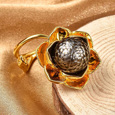 Galatea Pearl - Tahiti Pearl Lotus Ring in Vermeil Yellow Gold Plated Sterling Silver 11.25 Ct, Silver Wt. 9.70 Gms.