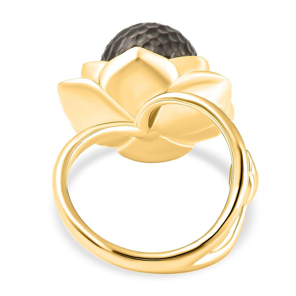 Galatea Pearl - Tahiti Pearl Lotus Ring in Vermeil Yellow Gold Plated Sterling Silver 11.25 Ct, Silver Wt. 9.70 Gms.