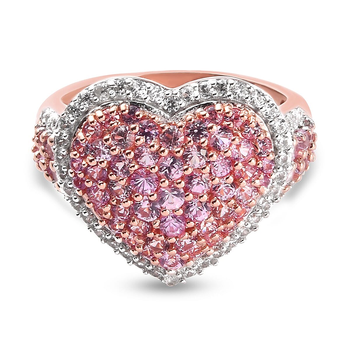 Pink Sapphire Heart Cluster Ring in Rose Gold Overlay Sterling Silver 3.16 Ct.