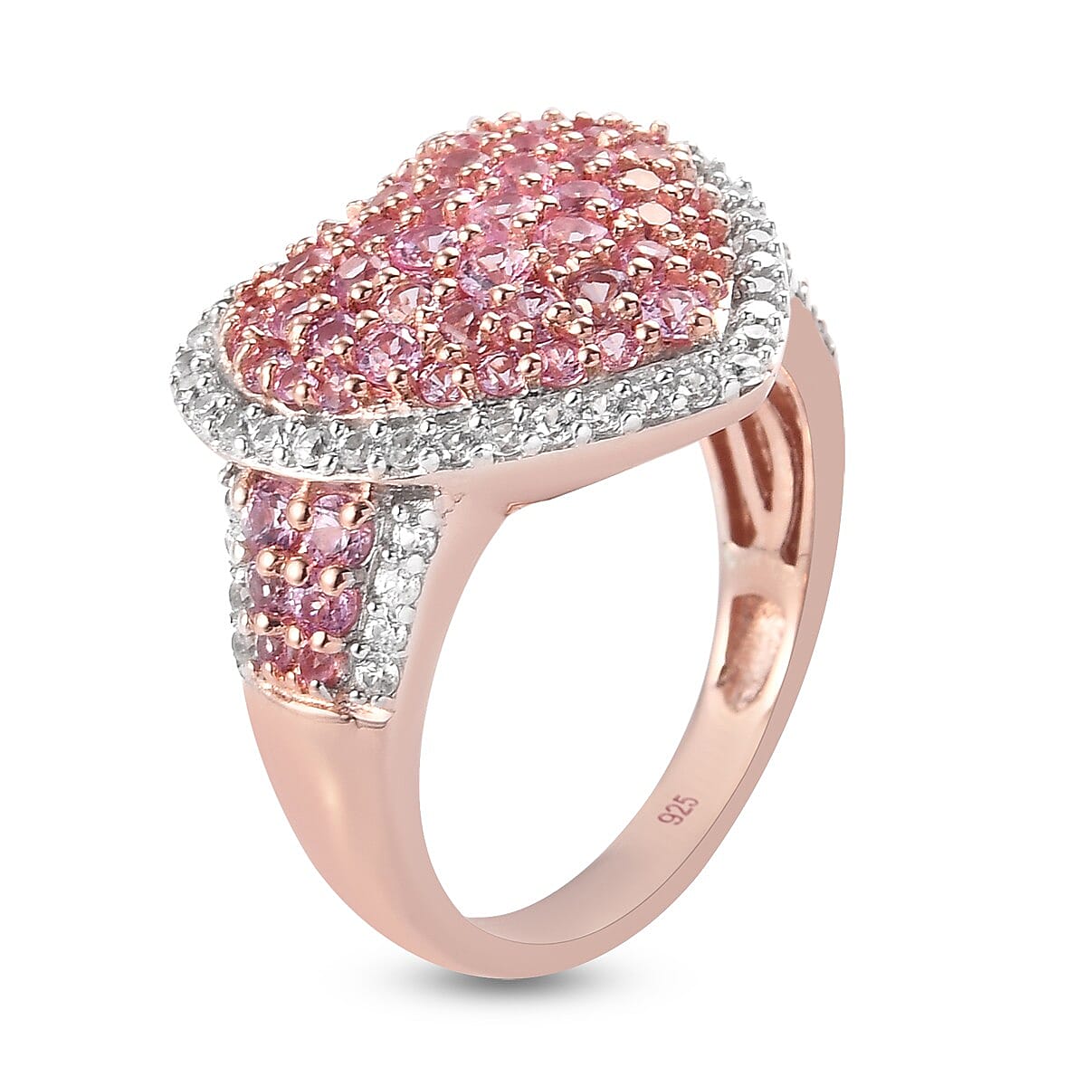Pink Sapphire Heart Cluster Ring in Rose Gold Overlay Sterling Silver 3.16 Ct.