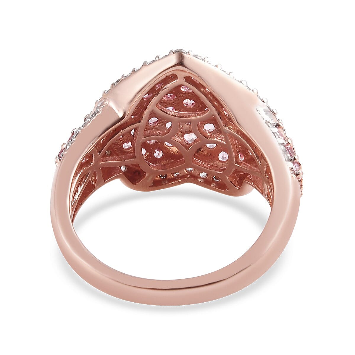 Pink Sapphire Heart Cluster Ring in Rose Gold Overlay Sterling Silver 3.16 Ct.