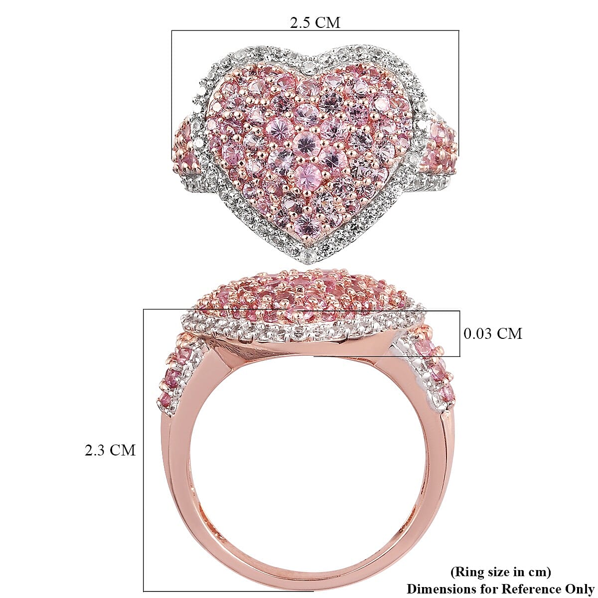 Pink Sapphire Heart Cluster Ring in Rose Gold Overlay Sterling Silver 3.16 Ct.