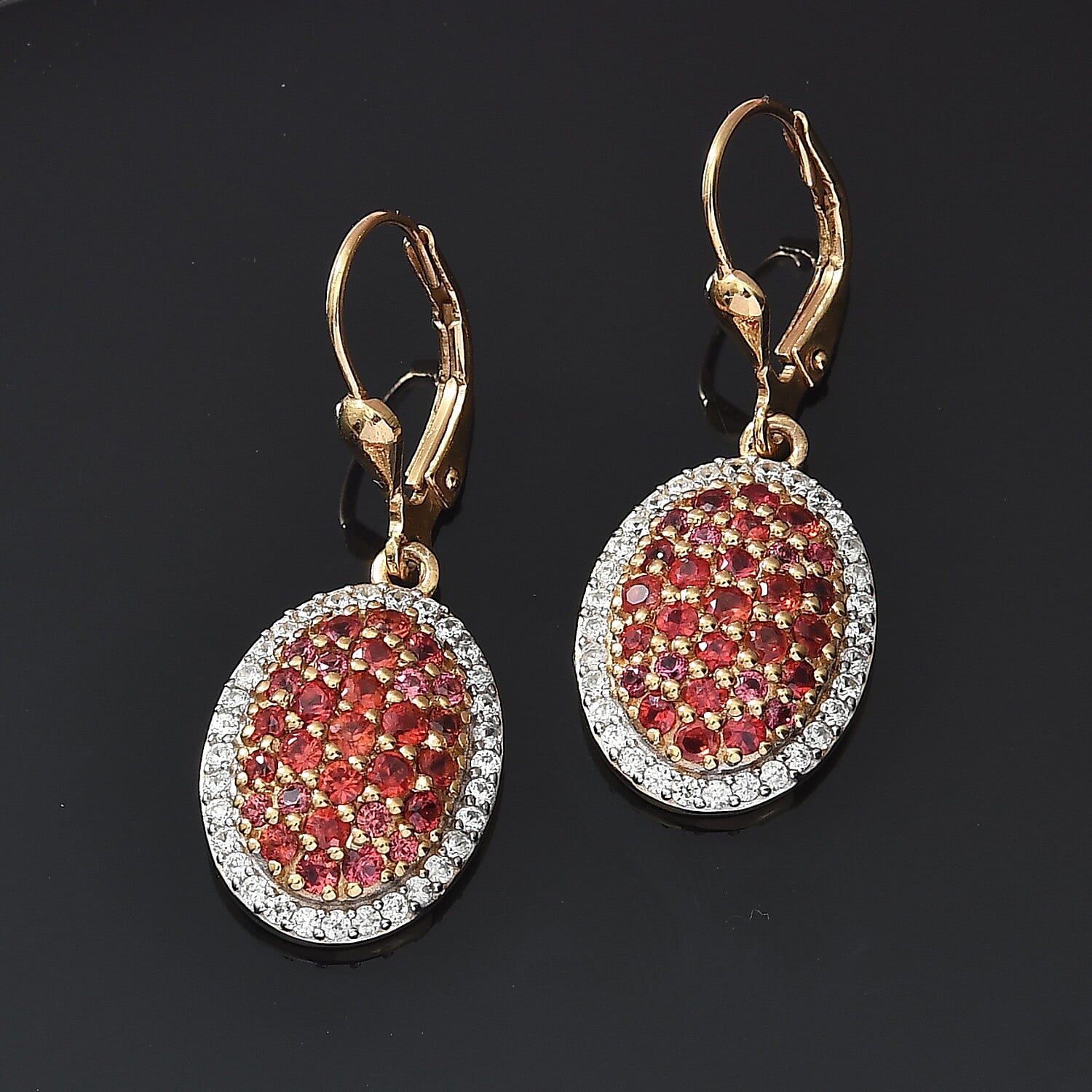 Red Sapphire and Natural Cambodian Zircon Cluster Earrings (with Lever Back) in 14K Gold Overlay Sterling Silver 2.52 Ct.