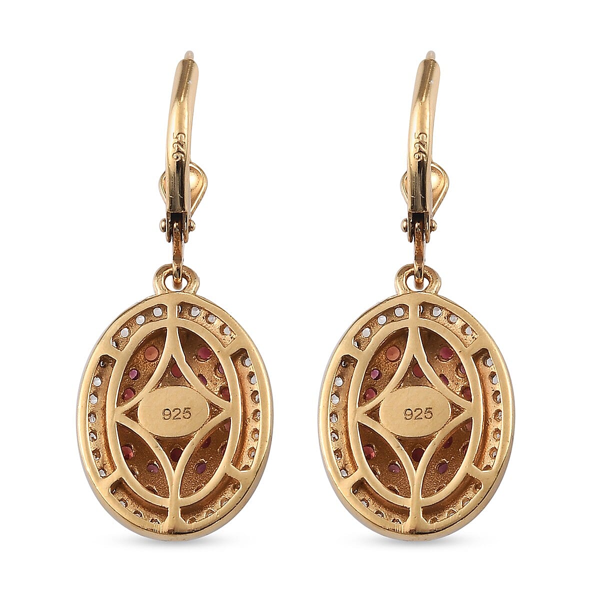 Red Sapphire and Natural Cambodian Zircon Cluster Earrings (with Lever Back) in 14K Gold Overlay Sterling Silver 2.52 Ct.