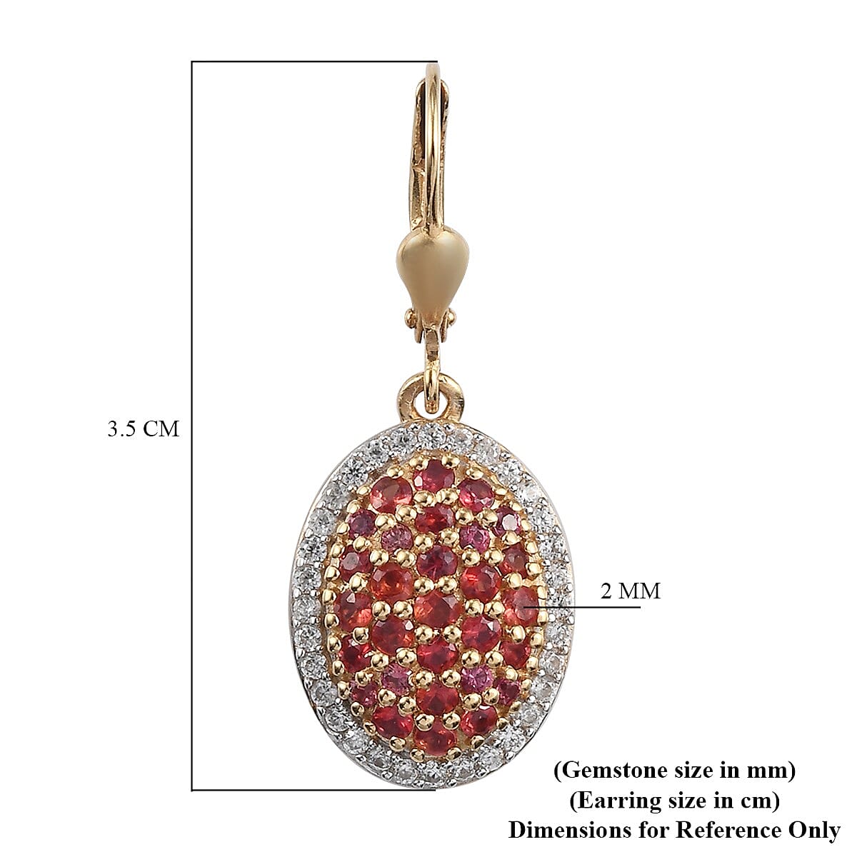 Red Sapphire and Natural Cambodian Zircon Cluster Earrings (with Lever Back) in 14K Gold Overlay Sterling Silver 2.52 Ct.