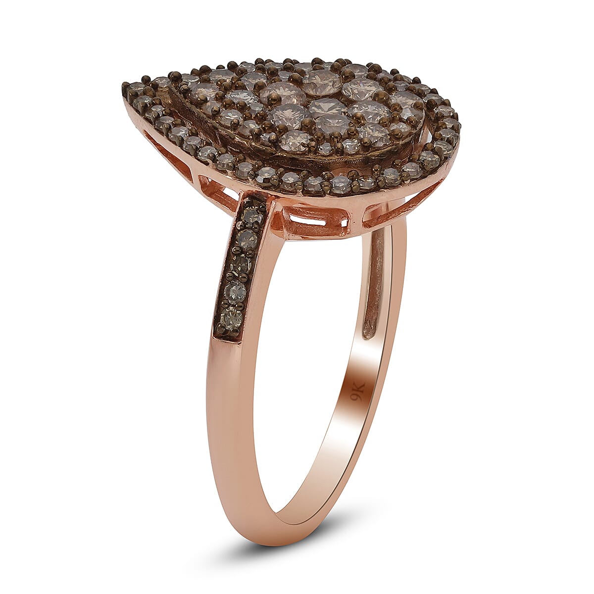 9K Rose Gold SGL Certified Champagne Diamond (I3) Ring 1.00 Ct.