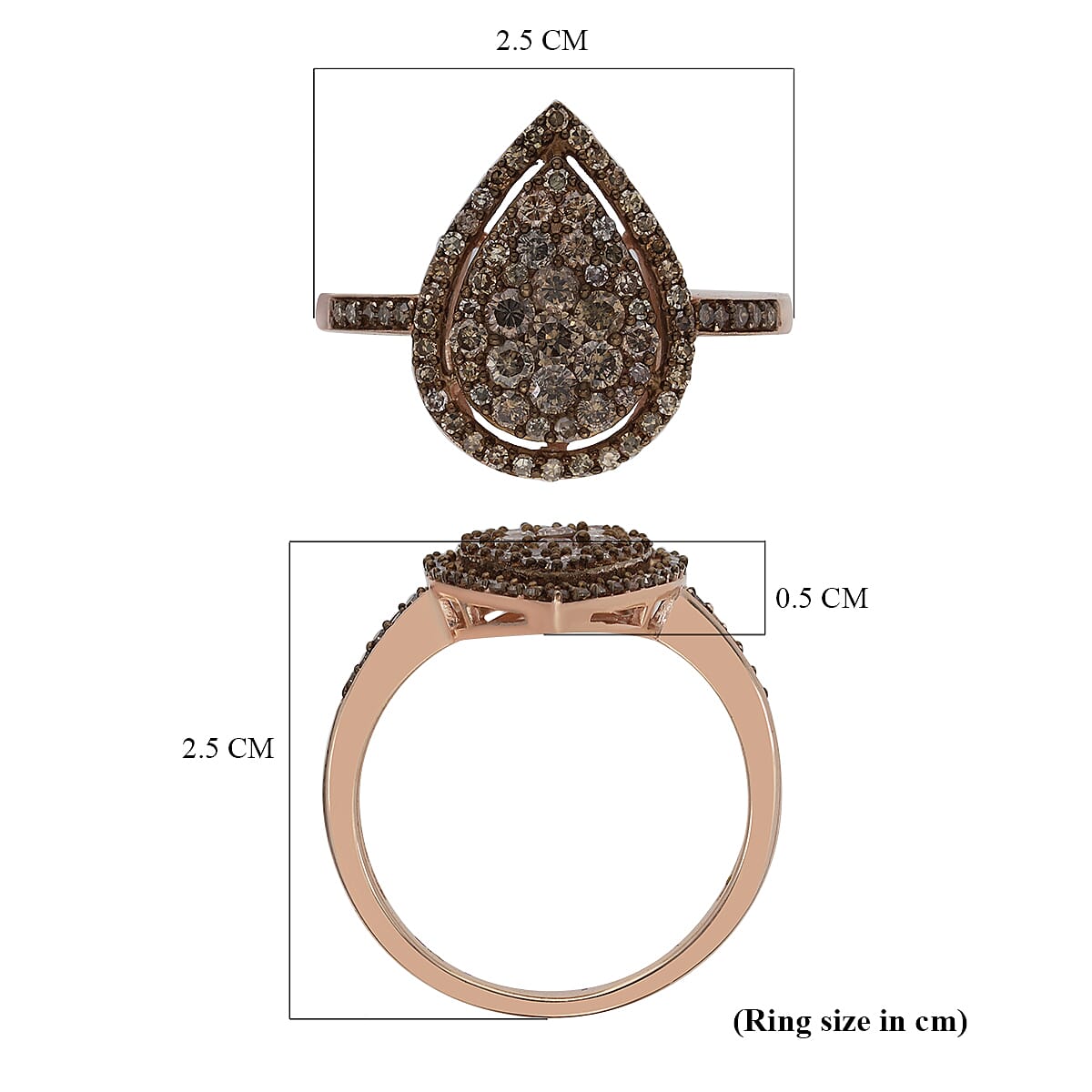 9K Rose Gold SGL Certified Champagne Diamond (I3) Ring 1.00 Ct.