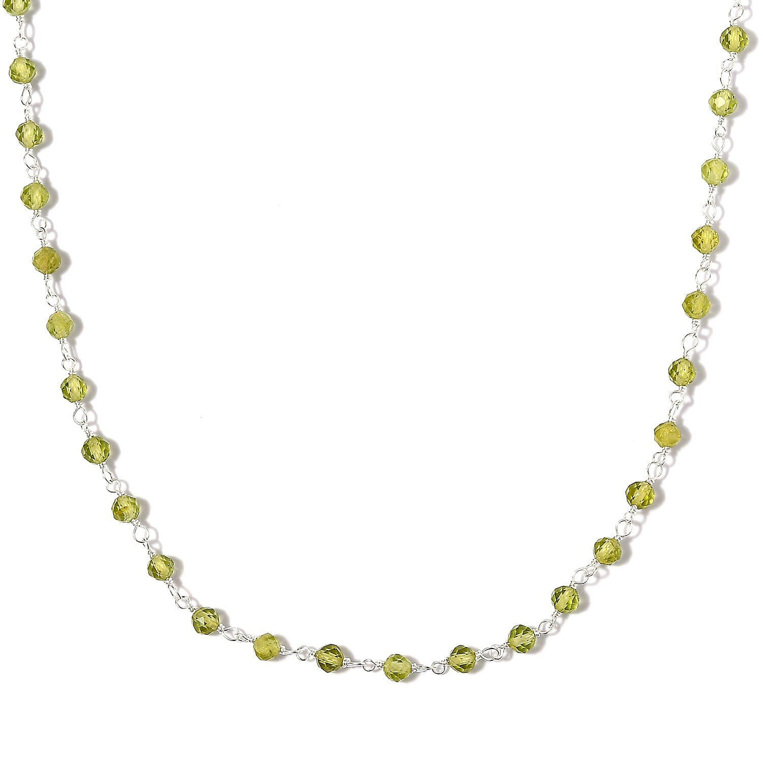 One Time Deal-  Faceted Natural Hebei Peridot Station Necklace (Size 18) in Sterling Silver 18.50 Ct.