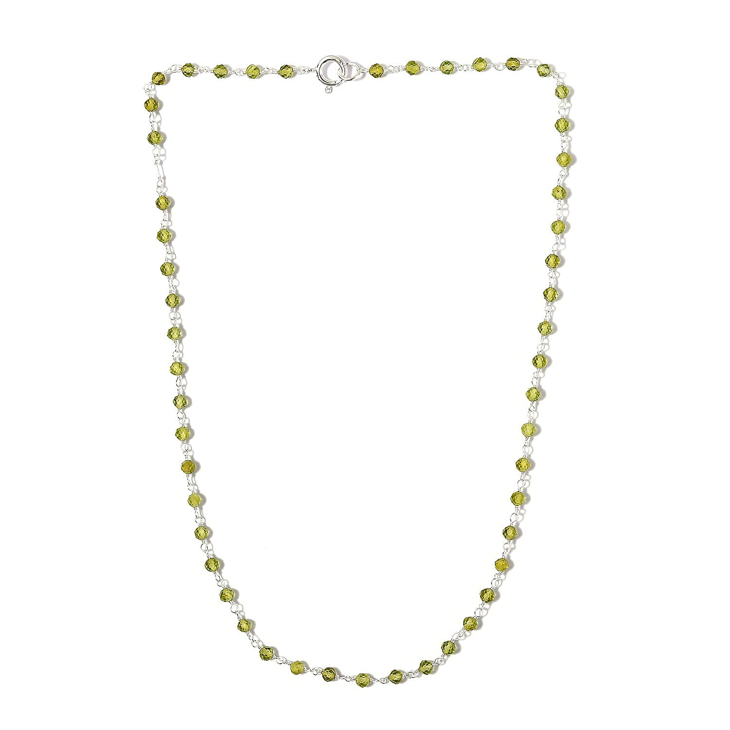 One Time Deal-  Faceted Natural Hebei Peridot Station Necklace (Size 18) in Sterling Silver 18.50 Ct.