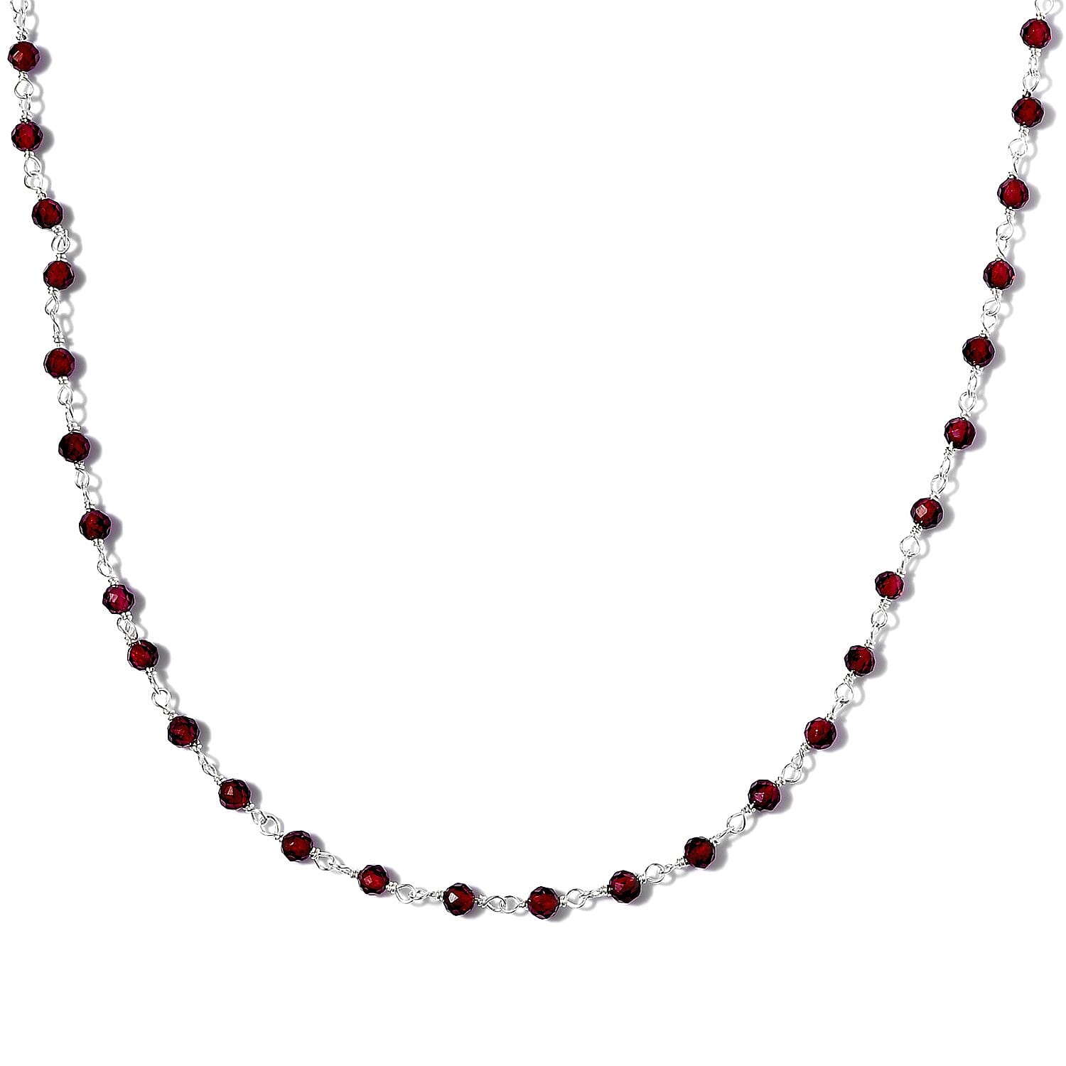One Time Deal-  Faceted Rhodolite Garnet Station Beads Necklace (Size 18) in Sterling Silver 12.50 Ct.