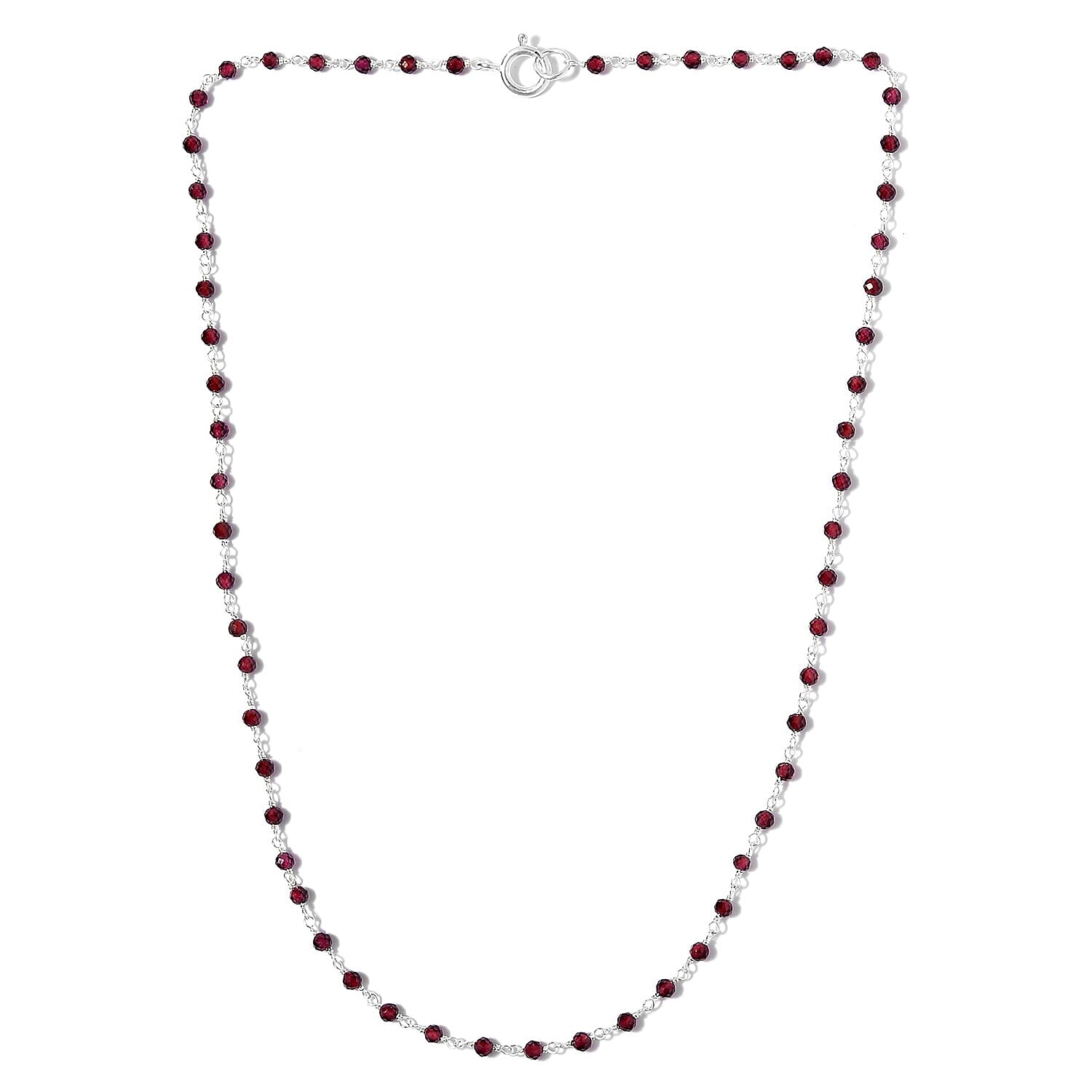 One Time Deal-  Faceted Rhodolite Garnet Station Beads Necklace (Size 18) in Sterling Silver 12.50 Ct.