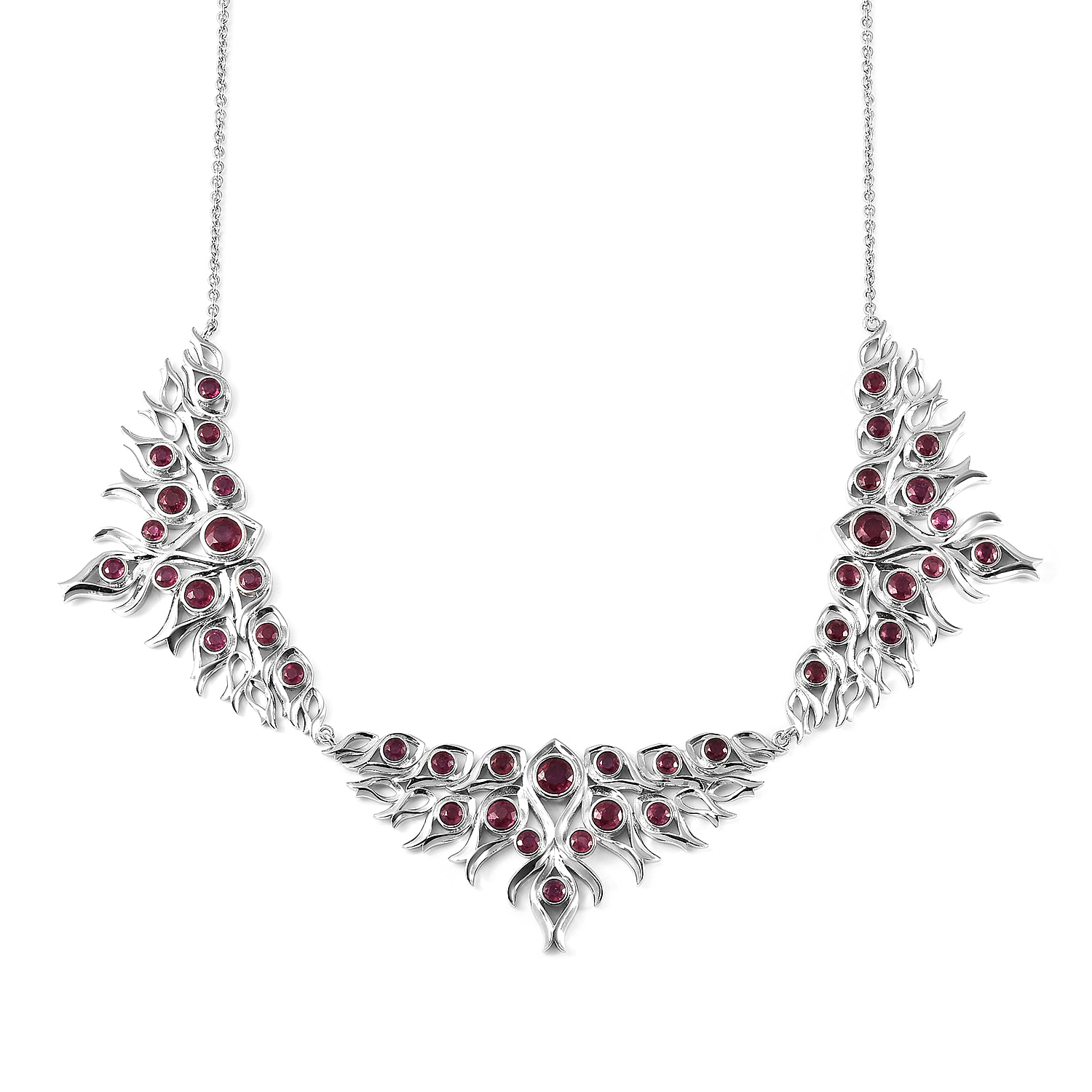 Lucy Q Flame Collection - African Ruby (FF) Necklace (Size 20) in Rhodium Overlay Sterling Silver 10.23 Ct.