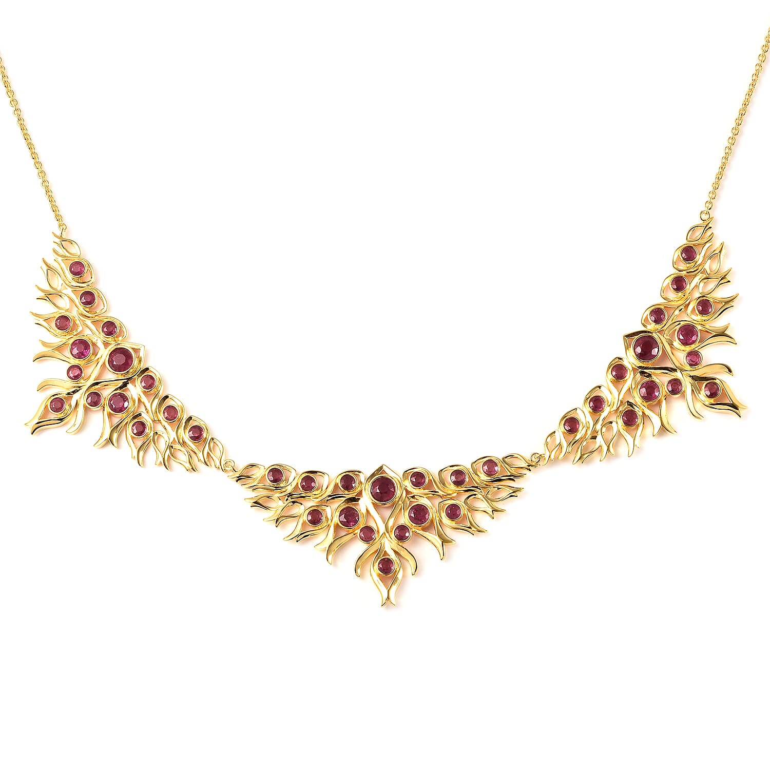 LucyQ Flame Collection -  African Ruby (FF) Necklace (Size 20) in Yellow Gold Overlay Sterling Silver 10.23 Ct, Silver Wt 33.54 Gms