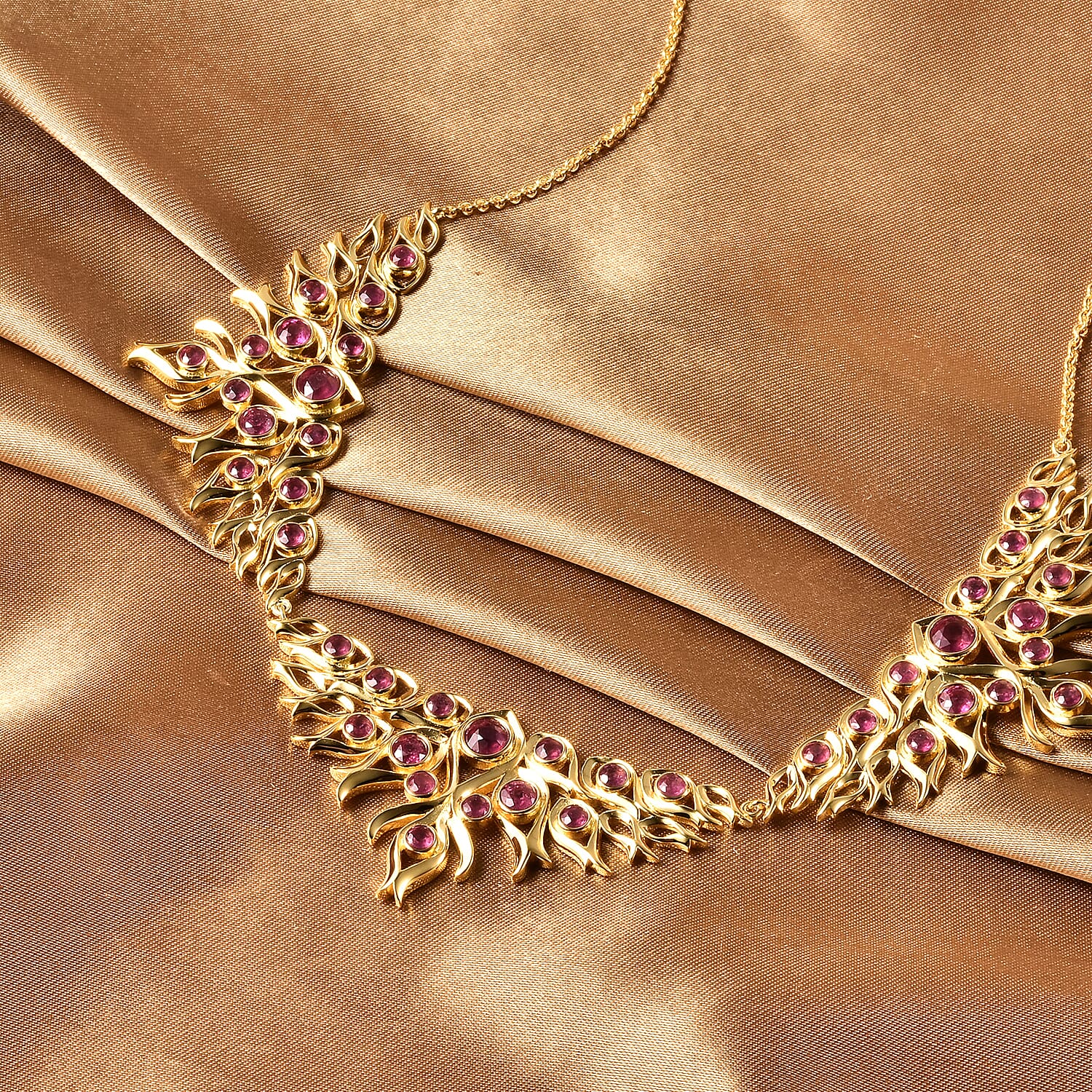 LucyQ Flame Collection -  African Ruby (FF) Necklace (Size 20) in Yellow Gold Overlay Sterling Silver 10.23 Ct, Silver Wt 33.54 Gms