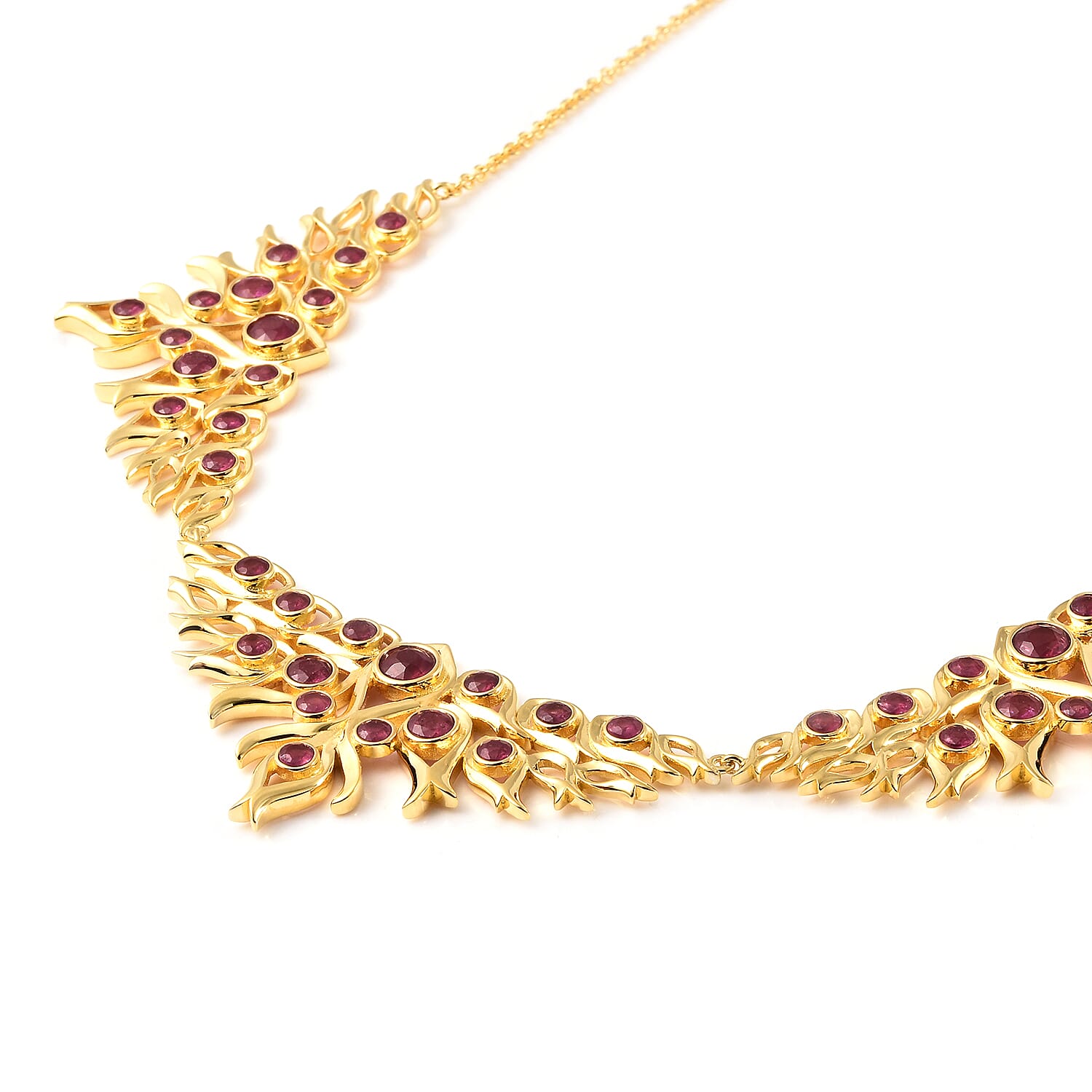 LucyQ Flame Collection -  African Ruby (FF) Necklace (Size 20) in Yellow Gold Overlay Sterling Silver 10.23 Ct, Silver Wt 33.54 Gms