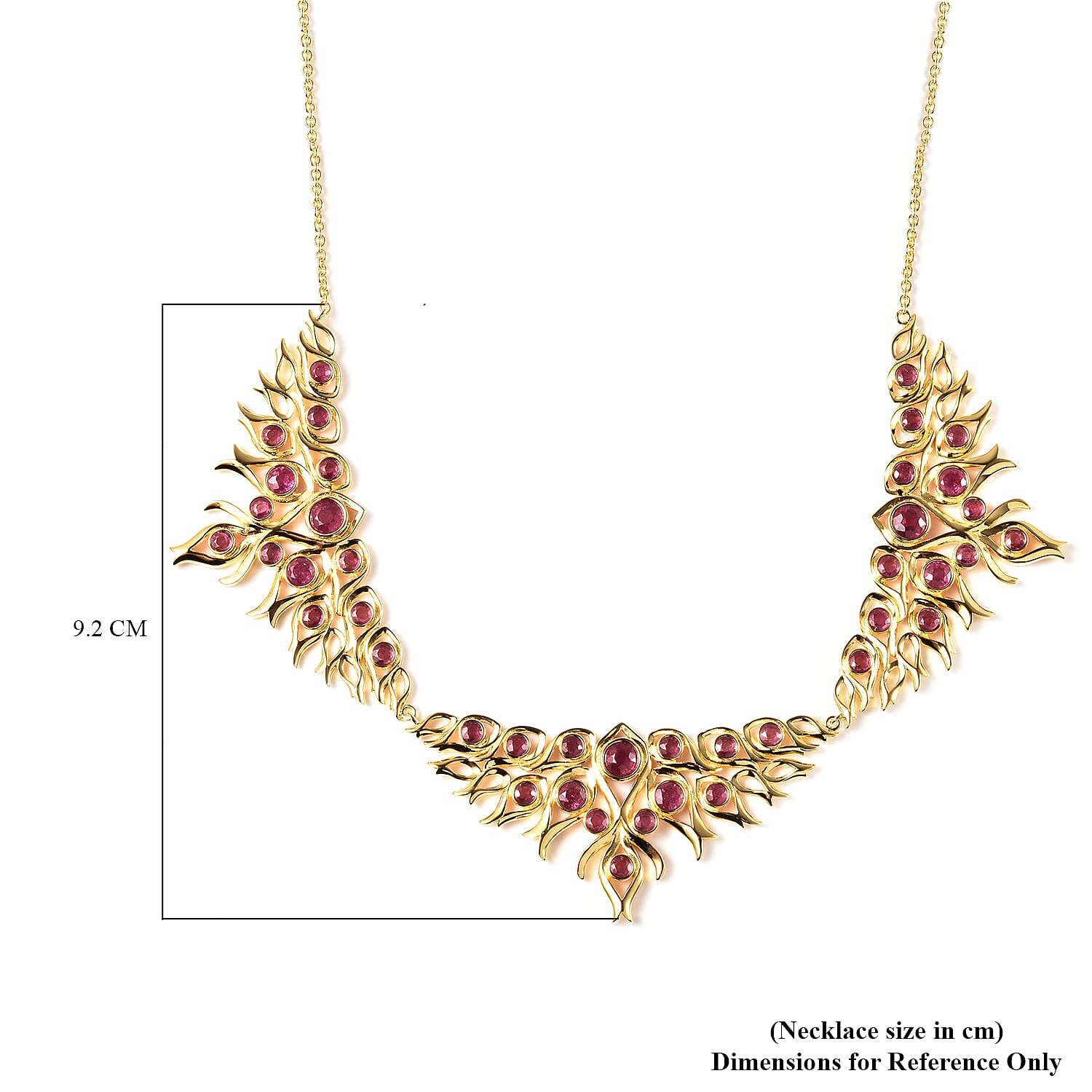 LucyQ Flame Collection -  African Ruby (FF) Necklace (Size 20) in Yellow Gold Overlay Sterling Silver 10.23 Ct, Silver Wt 33.54 Gms