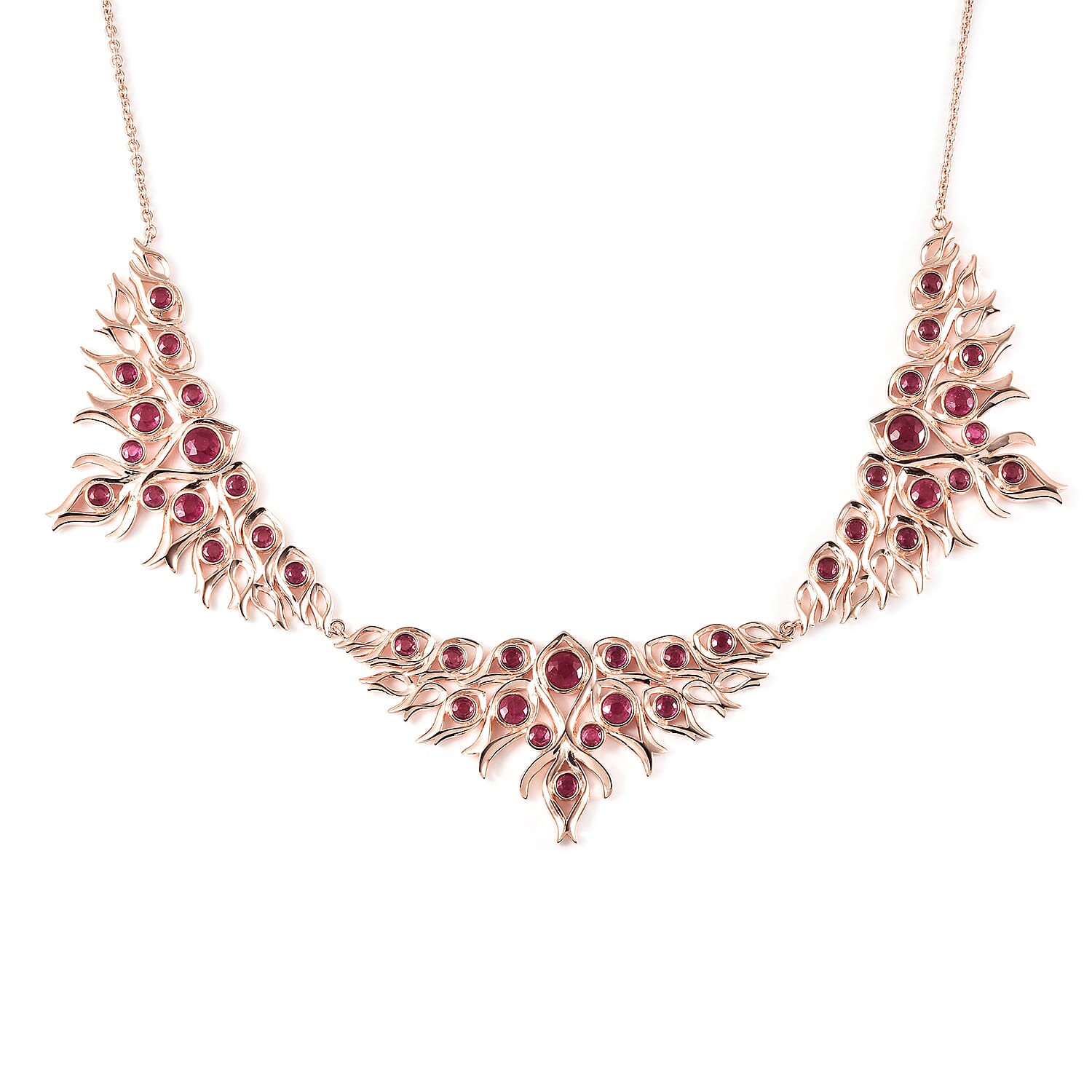 LucyQ Flame Collection -  African Ruby (FF) Necklace (Size 20) in Rose Gold Overlay Sterling Silver 10.23 Ct, Silver Wt 34.03 Gms