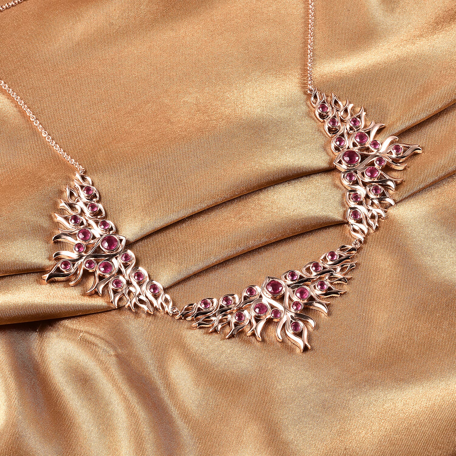 LucyQ Flame Collection -  African Ruby (FF) Necklace (Size 20) in Rose Gold Overlay Sterling Silver 10.23 Ct, Silver Wt 34.03 Gms