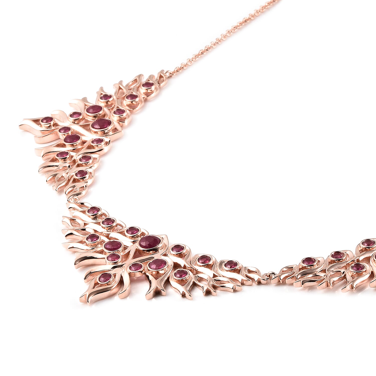 LucyQ Flame Collection -  African Ruby (FF) Necklace (Size 20) in Rose Gold Overlay Sterling Silver 10.23 Ct, Silver Wt 34.03 Gms