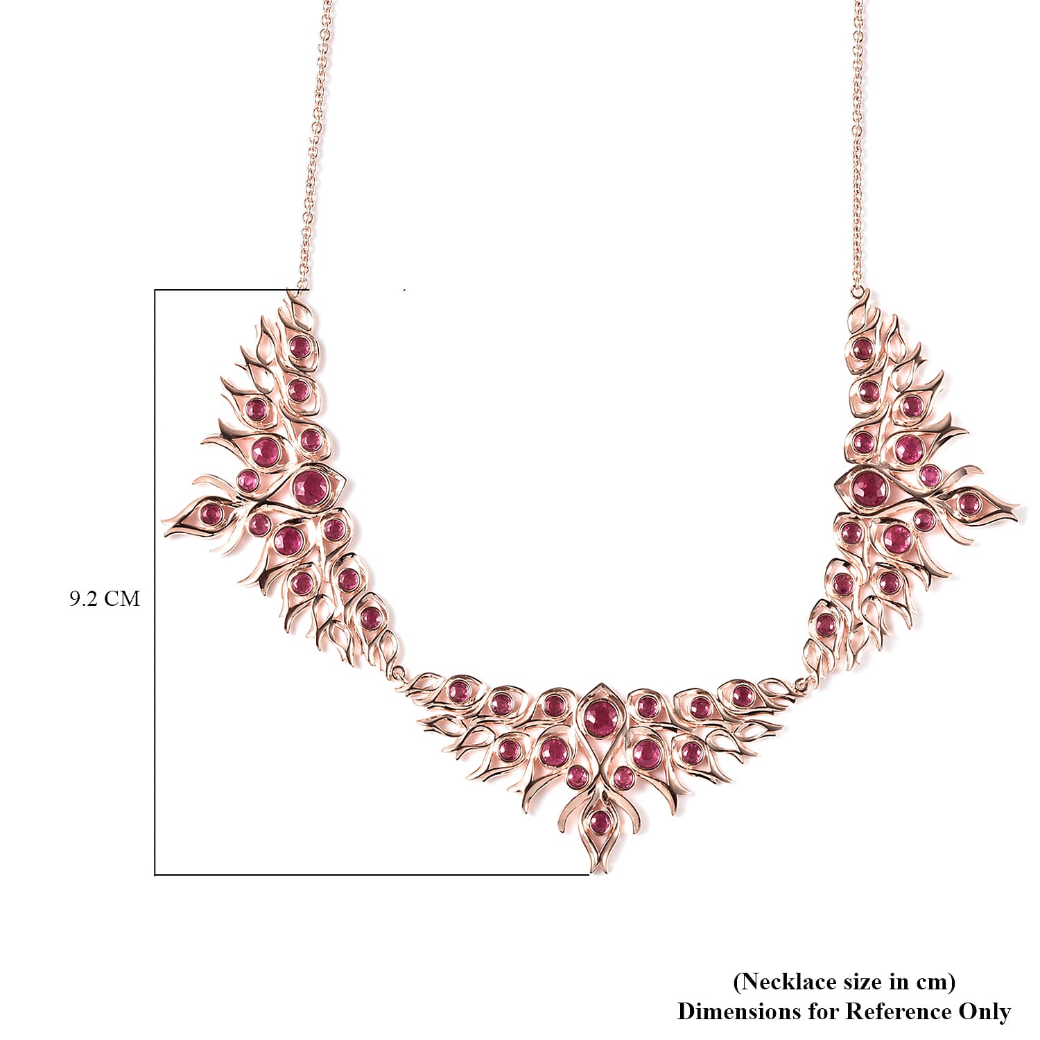 LucyQ Flame Collection -  African Ruby (FF) Necklace (Size 20) in Rose Gold Overlay Sterling Silver 10.23 Ct, Silver Wt 34.03 Gms