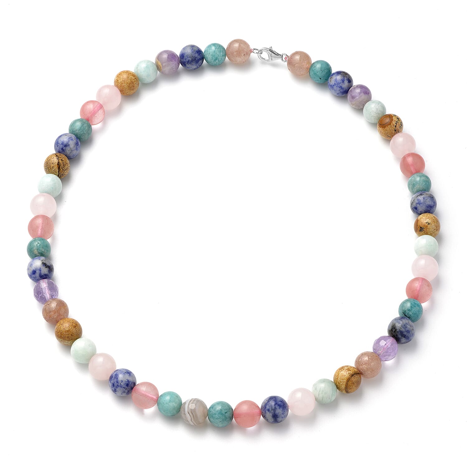 Multi Gemstone Beads Necklace (Size - 20) in Rhodium Overlay Sterling Silver 342.50 Ct