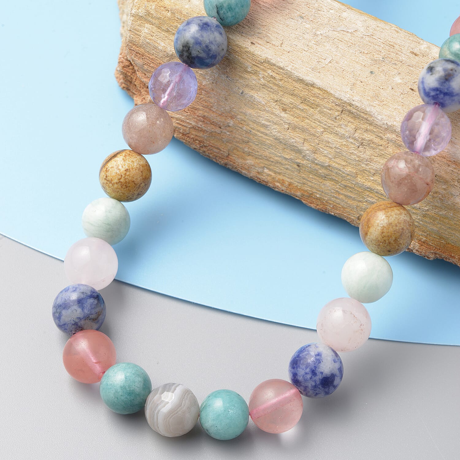 Multi Gemstone Beads Necklace (Size - 20) in Rhodium Overlay Sterling Silver 342.50 Ct