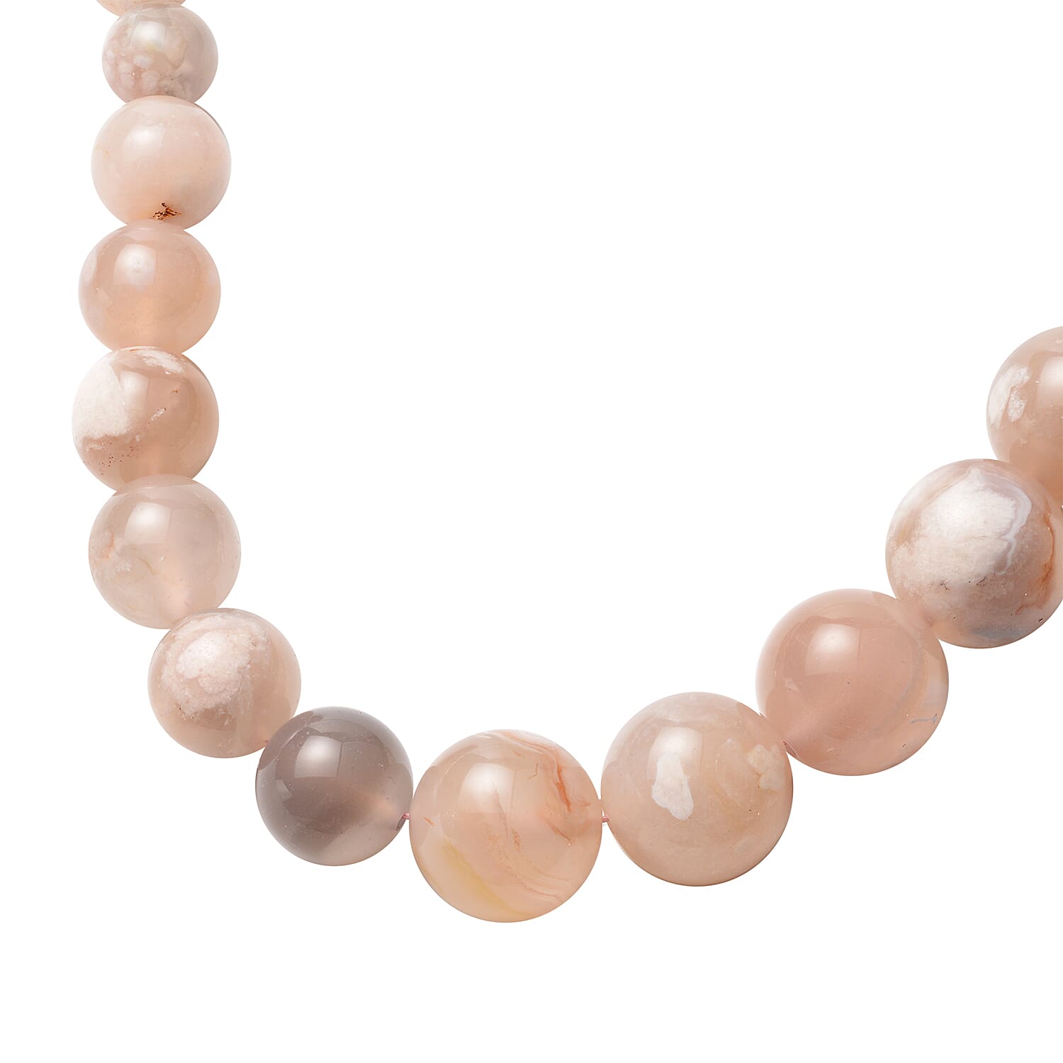 Cherry Blossom Agate Beads Necklace (Size - 20) in Rhodium Overlay Sterling Silver 489.50 Ct.  with Magnetic Clasp