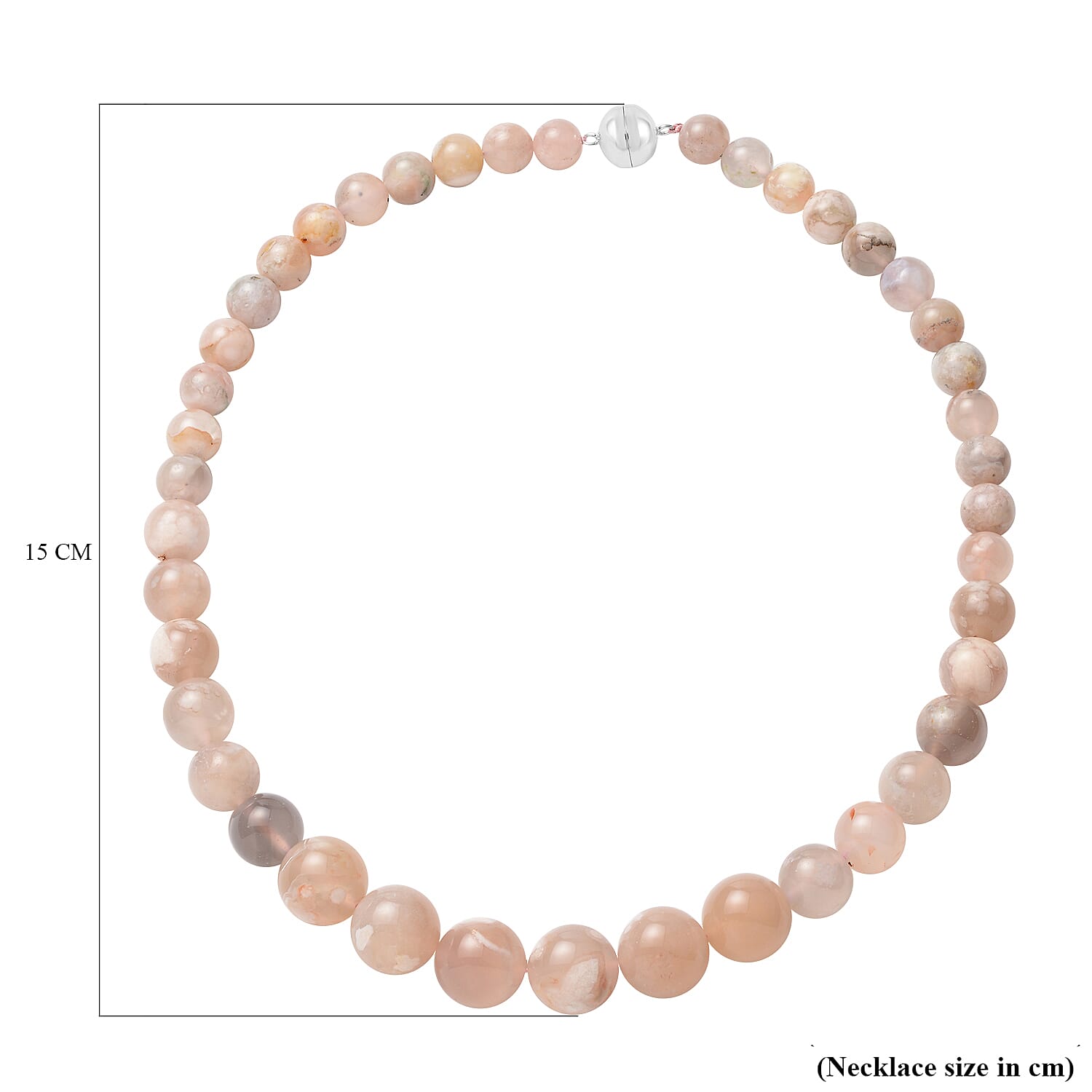Cherry Blossom Agate Beads Necklace (Size - 20) in Rhodium Overlay Sterling Silver 489.50 Ct.  with Magnetic Clasp